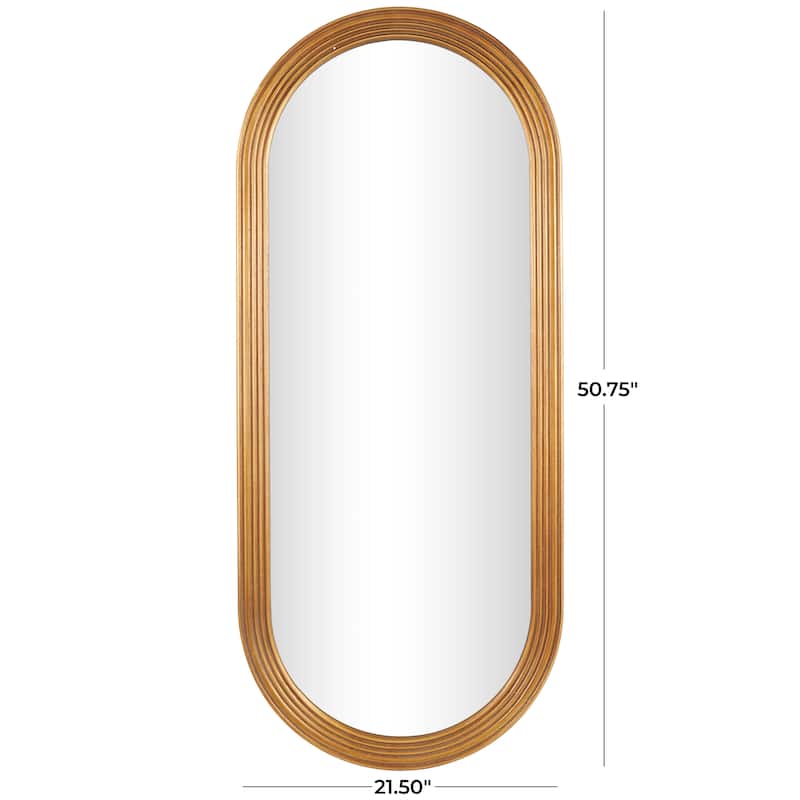 Brown Wooden Oval Room Wall Mirror with Dimensional Carved Frame