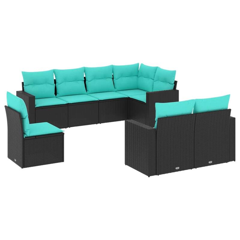 vidaXL 8/9 Piece Patio Sofa Set with Cushions Black Poly Rattan - 24.4" x 24.4" x 27.2"