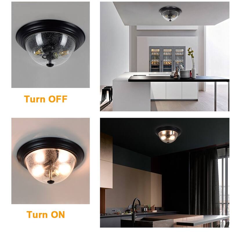 Depuley 13" 2-Light Farmhouse Black Flush Mount Ceiling Light with Glass Shade - 13 inches