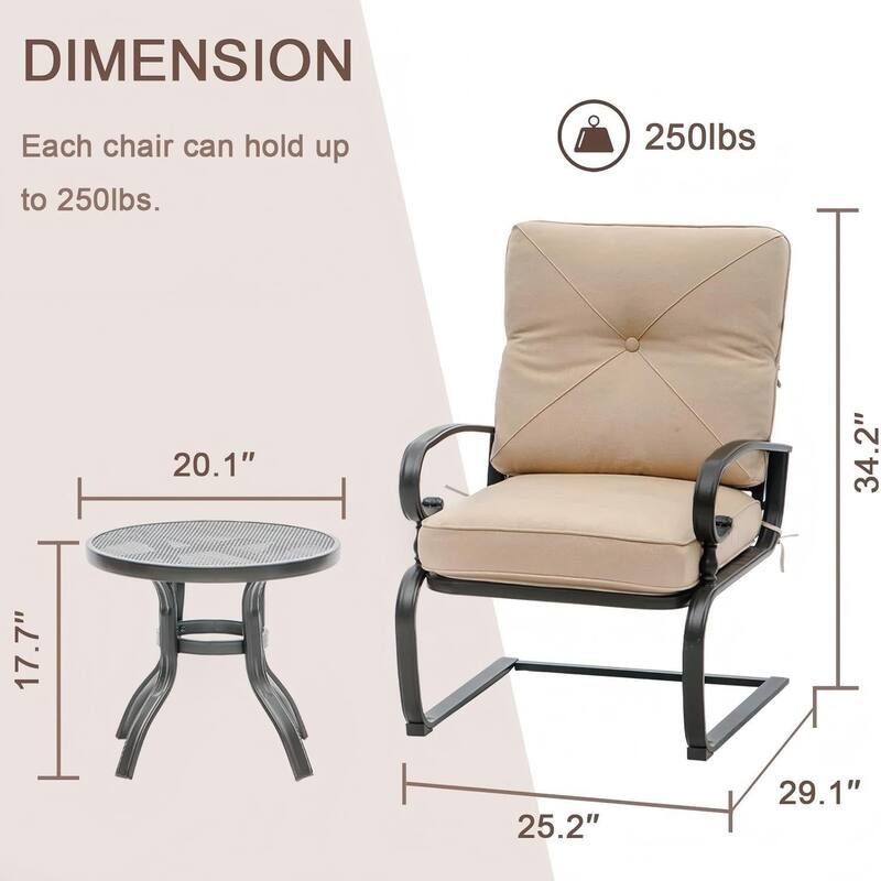 4-Piece Outdoor Patio Conversation Set, Glider Bench and Rocker Chairs with Bistro Table and Cushions