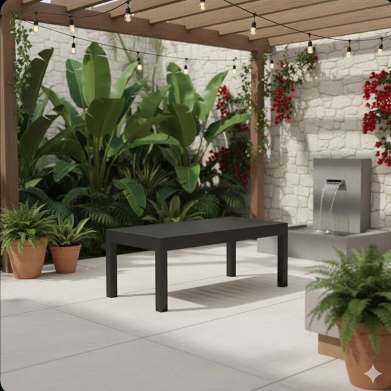 45" Aluminum Coffee Table, Slatted Black Patio Coffee Table