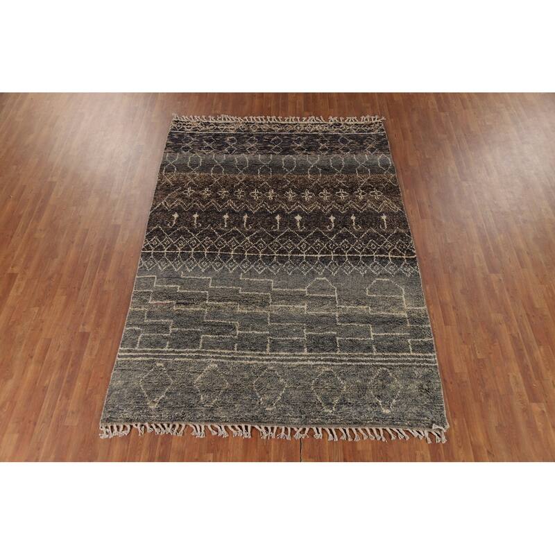Plush Moroccan Area Rug Hand-Knotted Bedroom Wool Carpet - 6'10" x 9'10"
