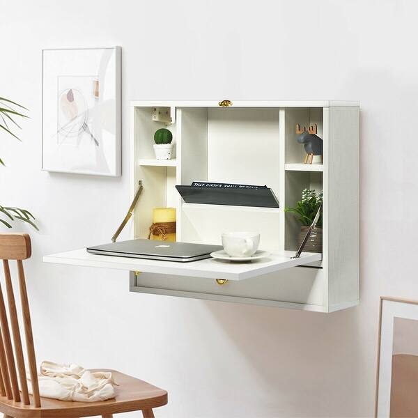 Shop Gymax White Wall Mounted Folding Laptop Desk Hideaway Organizer Overstock 29072994