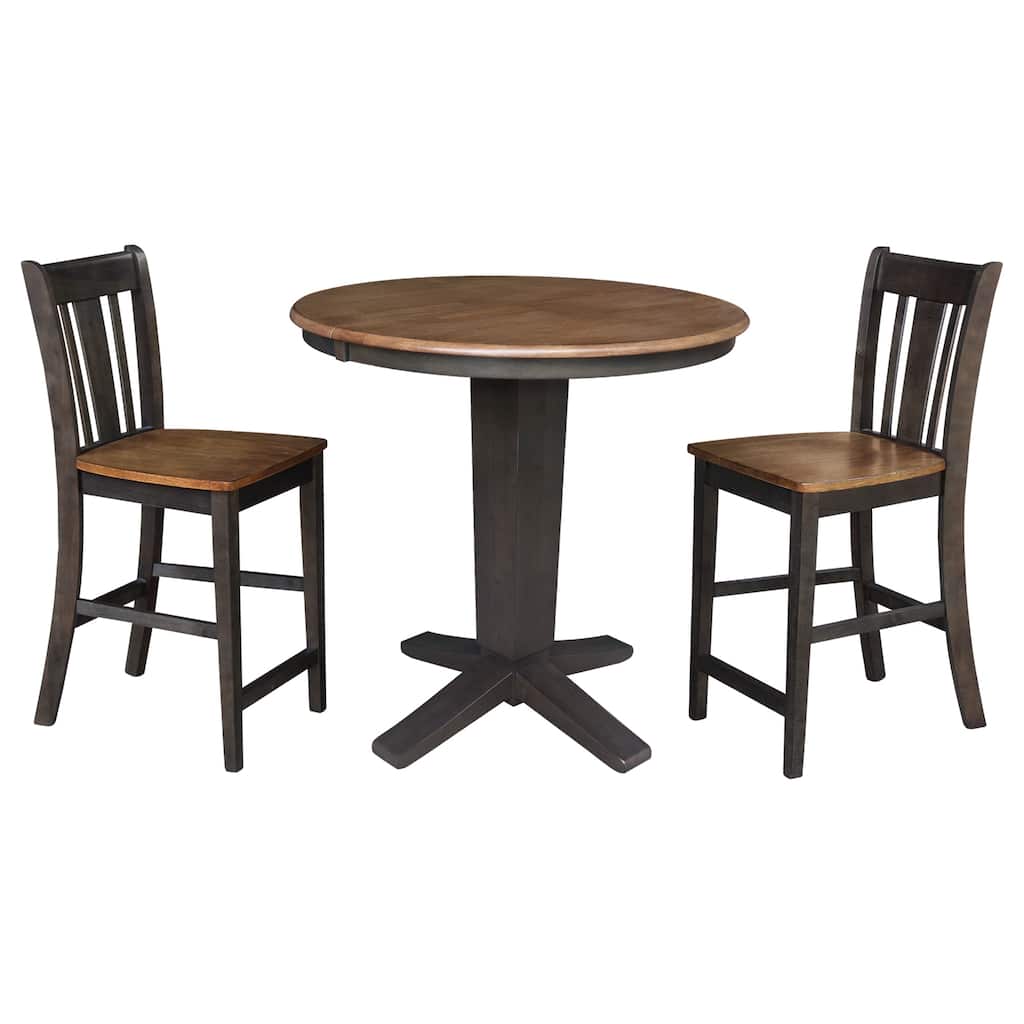 36 in Round Counter Height Extension Dining Table with 12 in Leaf and Stools - Hickory/Washed Coal