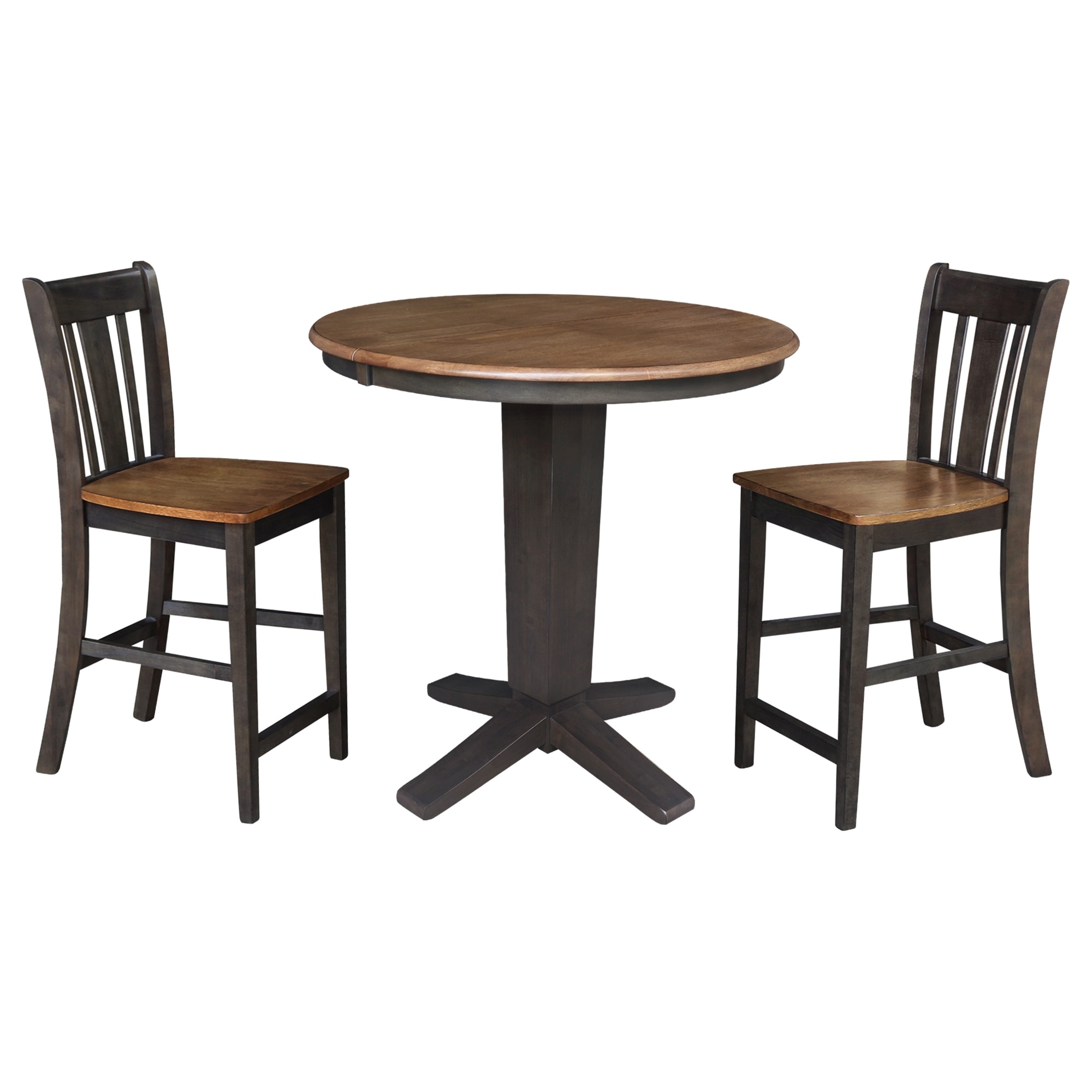 36 in Round Counter Height Extension Dining Table with 12 in Leaf and Stools - Hickory/Washed Coal