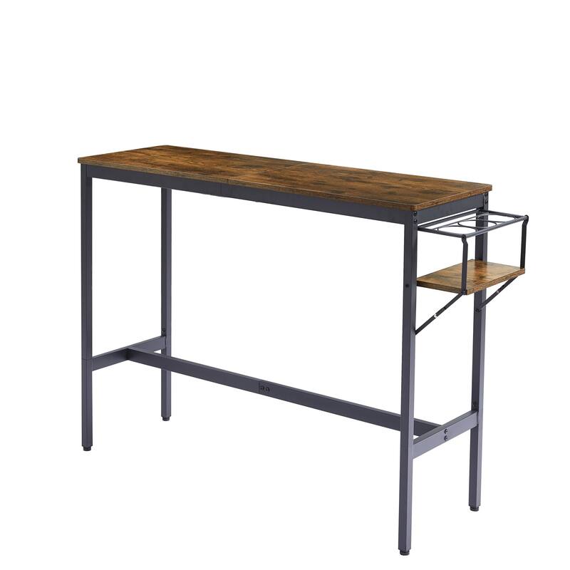 3-Piece Dining Bar Table Chair Sets With Wine Bottle Storage Rack Industrial Counter Height Table Stools Suit For Dining Room - Brown