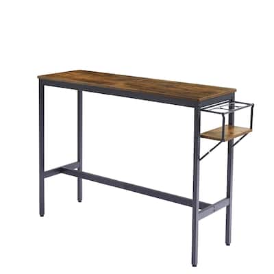 3-Piece Dining Bar Table Chair Sets With Wine Bottle Storage Rack Industrial Counter Height Table Stools Suit For Dining Room