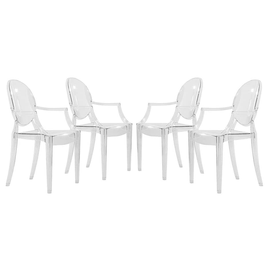 LeisureMod Carroll Modern Acrylic Chair, Set of 4 - Clear - 36 x 36.38 x 16.63