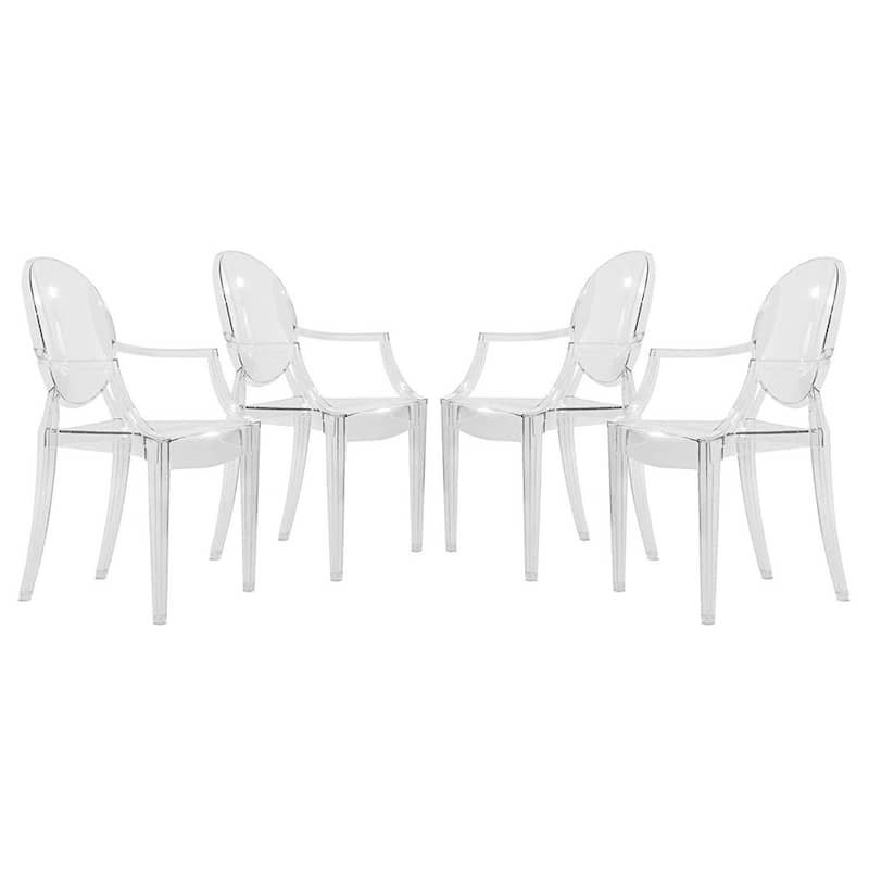 LeisureMod Carroll Modern Acrylic Chair, Set of 4 - Clear - 36 x 36.38 x 16.63
