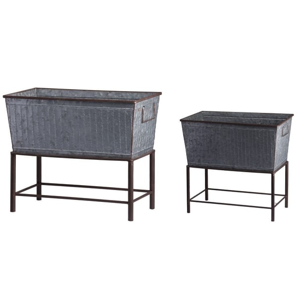 Set of 2 Gray and Brown Garden Style Rustic Planters with Stands 20" - N/A