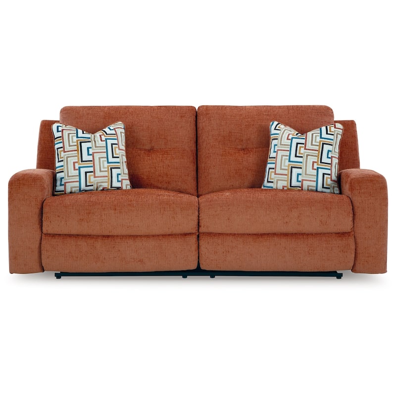 Genna Manual Recliner Sofa, Spice Orange Polyester, 2 Pillow 87 Inch