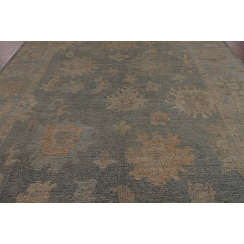 Vegetable Dye Blue Oushak Turkish Rug Handmade Oriental Wool Carpet - 8'10"x 11'8"