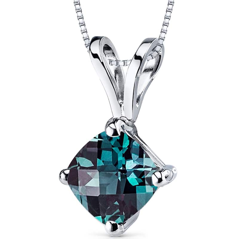 14k White Gold 1 ct Created Alexandrite Pendant Necklace