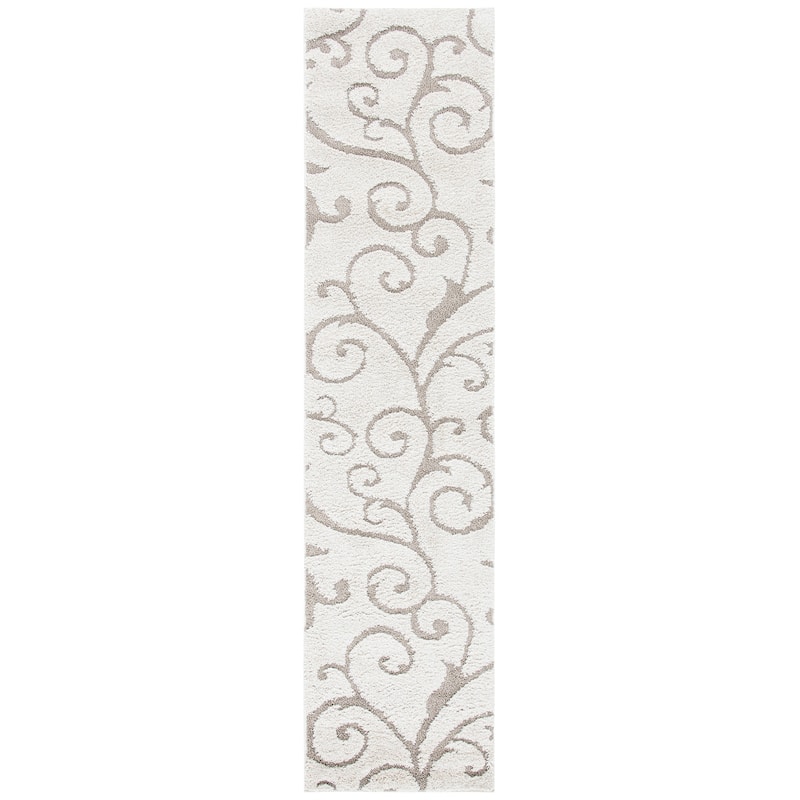 SAFAVIEH Florida Shag Shahin Scroll 1.2-inch Thick Textured Rug - 2'3" x 9' Runner - Ivory/Beige