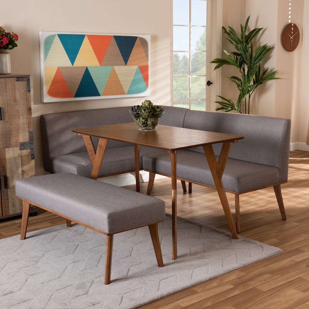 Odessa Grey Fabric and Walnut Finished Wood 4-PC Dining Nook Set