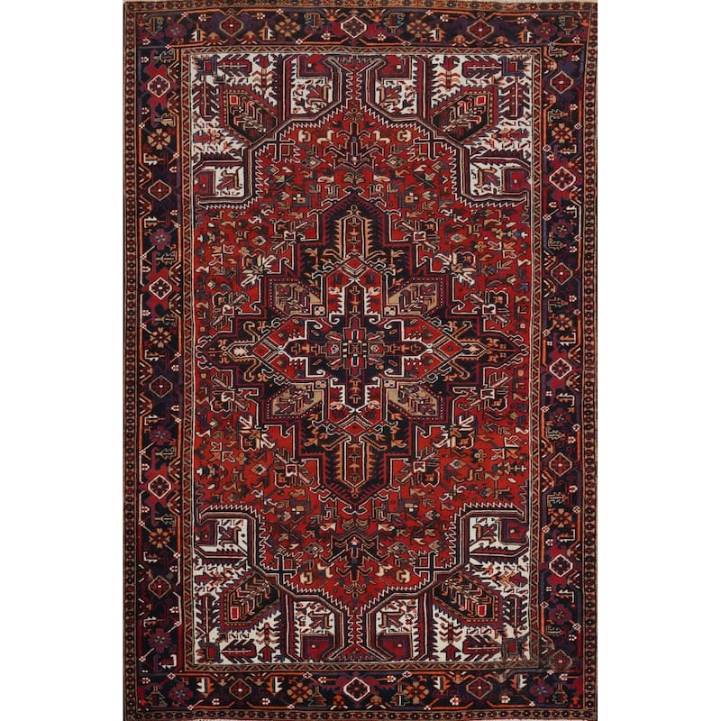 Hand Knotted Oriental 100% Wool Carpet Traditional Medallion Oranges & Rust Heriz Area Rug - 11' 0'' X 7' 10''