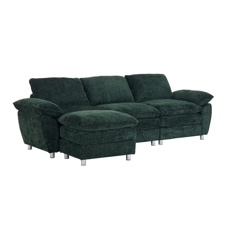 Modern Deep 3-Seat Sofa Couch with Ottoman