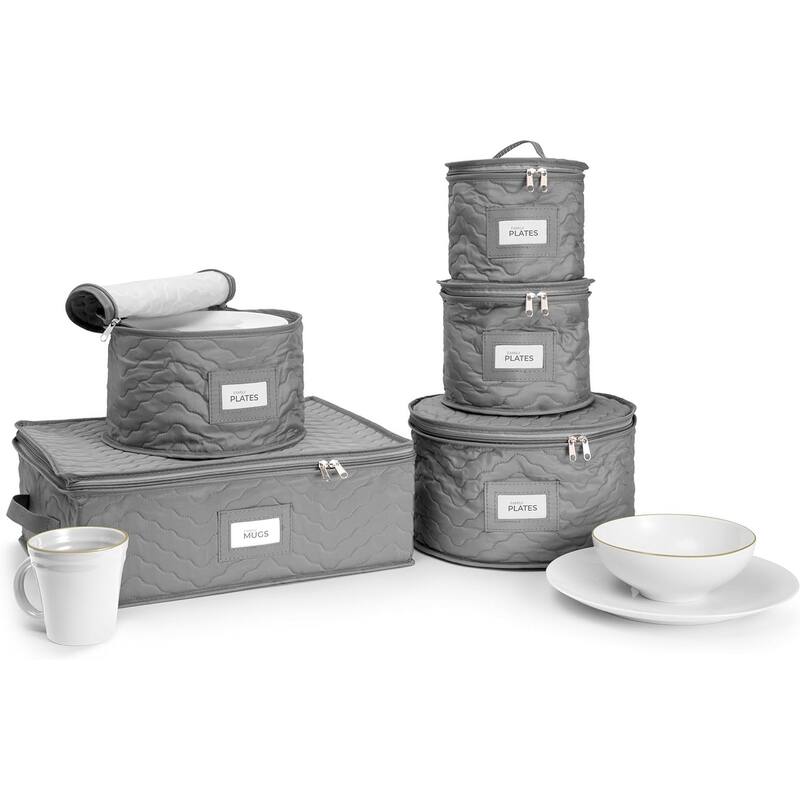 Dinnerware Storage 5-Piece Set for Protecting or Transporting Dinnerware — Service for 12 (Beige)