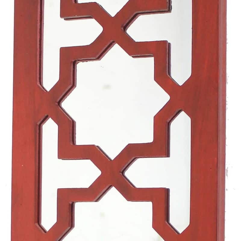 17 Inch Mirrored Wall Art Set of 2, Candle Holder Sconce, Lattice Design, Red