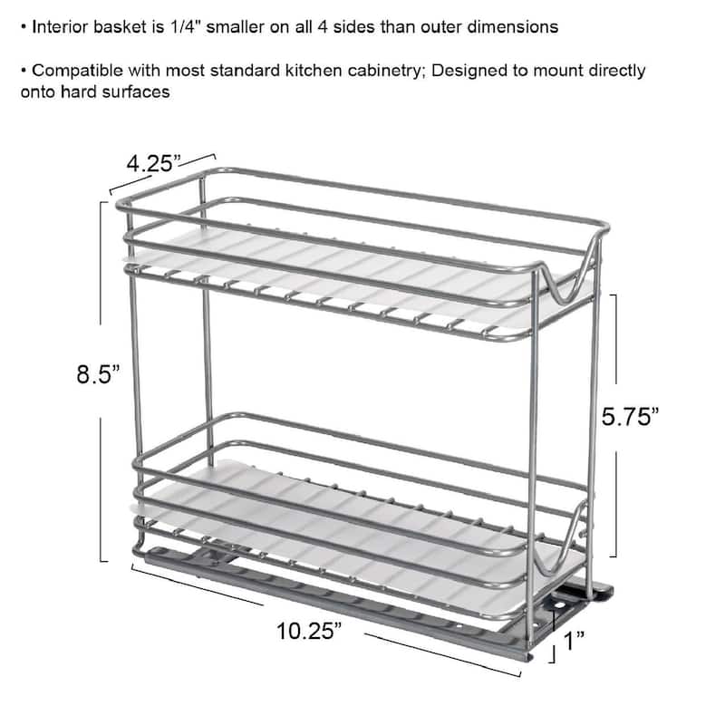 Household Essentials 2-Tier Brushed Nickel Spice Rack Organizer, Sliding Pantry Organizer