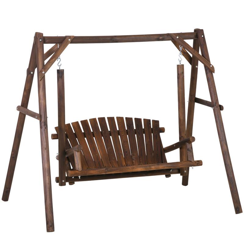Outsunny 6.5' Outdoor Rustic Loveseat 2 Person Freestanding Solid Wood Natural Log Garden Swing
