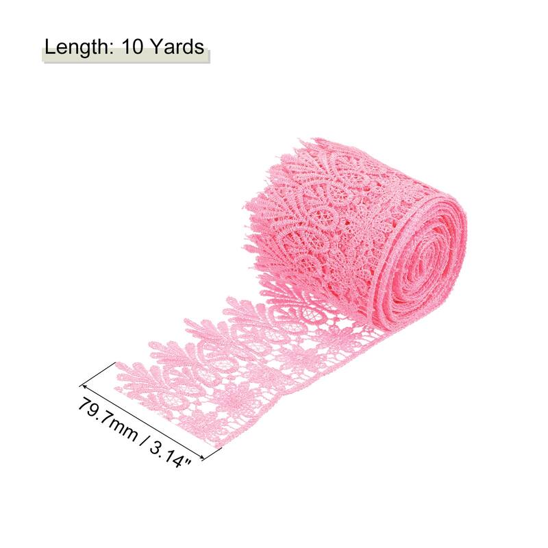 3 Inch Wide Lace Ribbon Floral Pattern Embroidered Lace Trim - Pink - 10 Yard