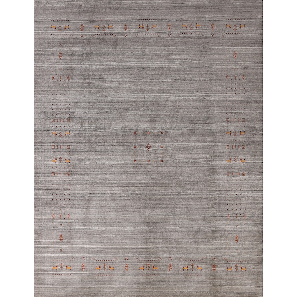Gabbeh Indian Area Rug Hand-Knotted Grey Oriental Wool Carpet - 8'1" x 9'10"