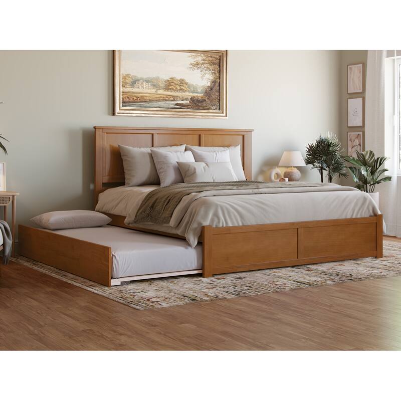AFI Madison Platform Bed with Footboard & Twin XL Trundle - Light Toffee - King