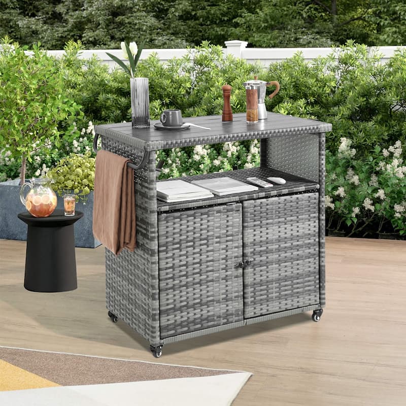 Outdoor Wicker Bar Cart brown