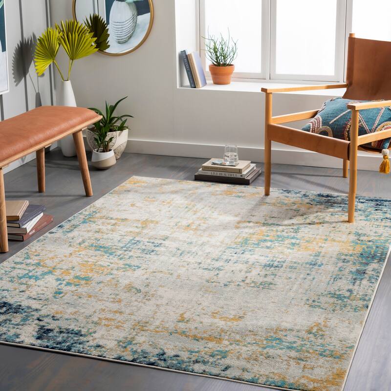 Artistic Weavers Tevazu Modern Industrial Area Rug - 6' 7" x 9' - Blue/Yellow