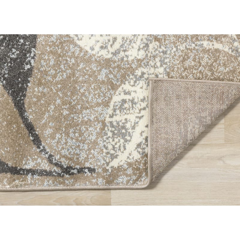 Charlotte Collection - Distressed Brown/White/Black Foliage Rug - 7'10" x 10'6"
