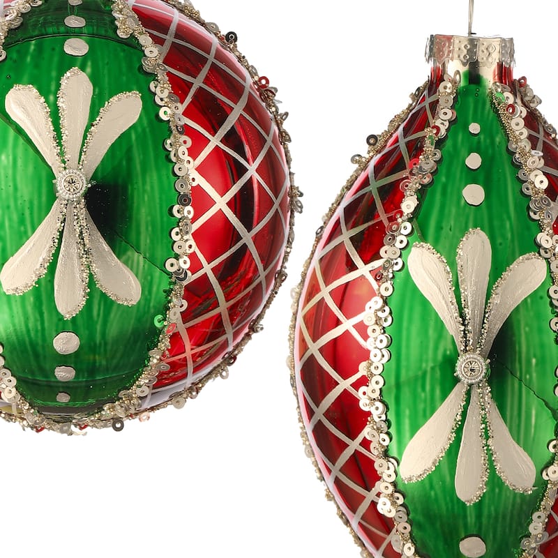 4-6" Glass Sequin Finial Ball Ornament Set of 6