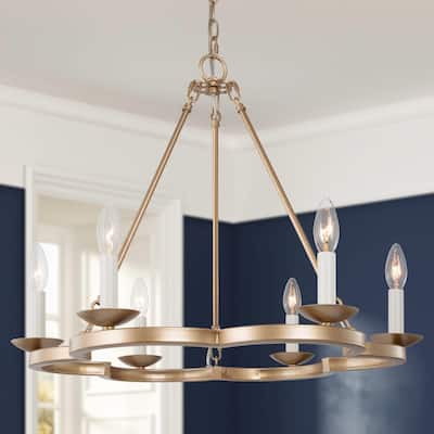 Mid-Century Modern 6-light Wagon Wheel Chandelier Circle Candle Dining Room Lights - L23.5" x W23.5 " xH20.5"