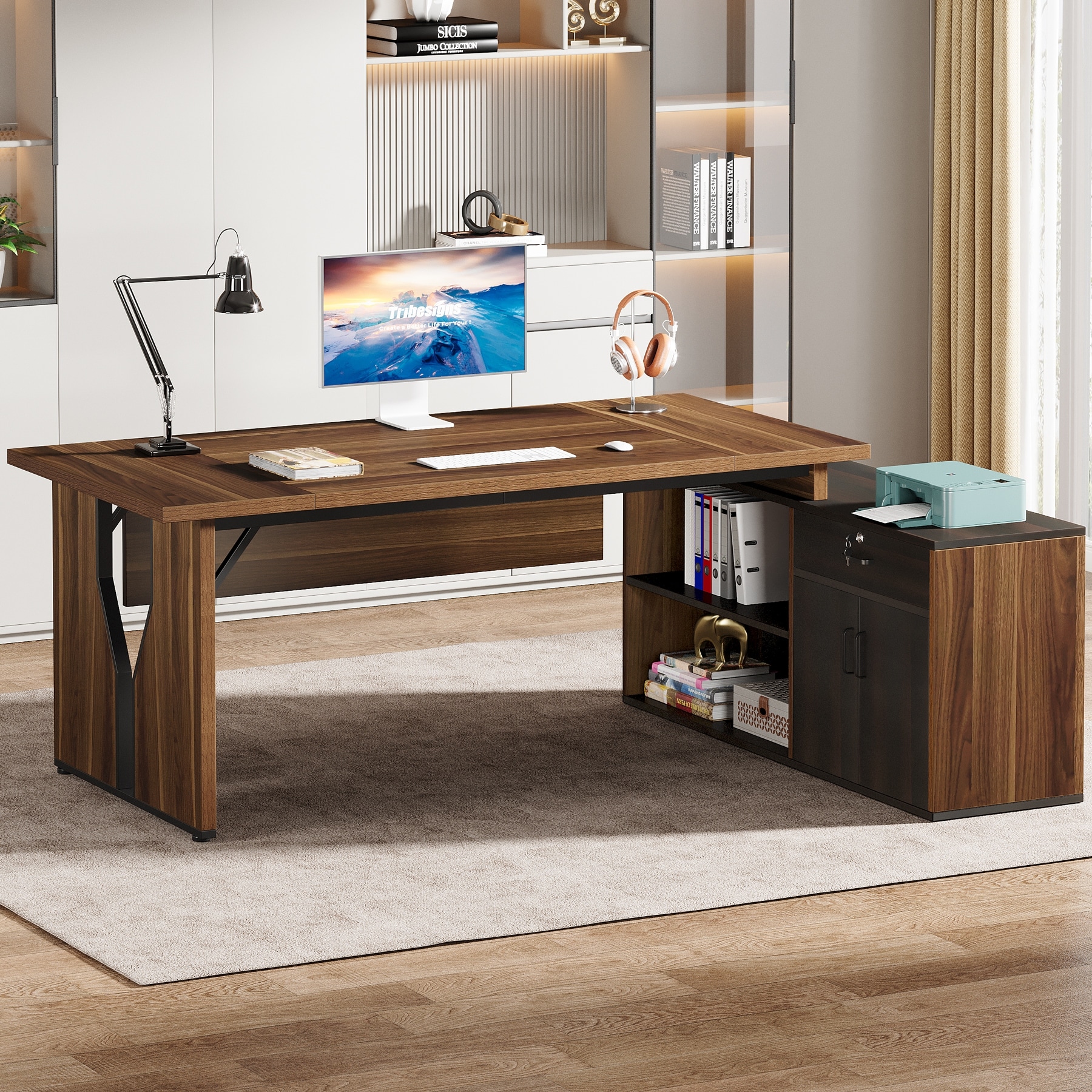 【正規品】ラブブ　ラック　LUCK FUFU&GAGA 68.5 in. W L-Shaped White Writing Desk Adjustable