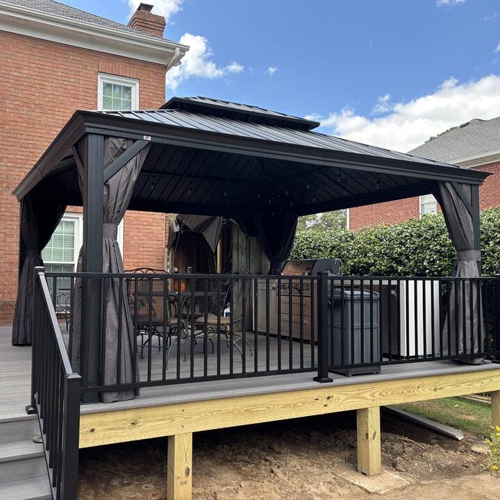 PURPLE LEAF Outdoor Galvanized Steel Hardtop Gazebo, Aluminum Frame Gazebo With Curtains
