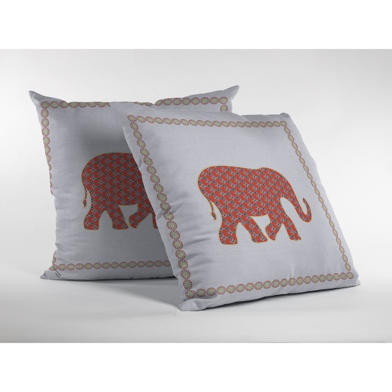 16" Orange White Elephant Zippered Suede Throw Pillow