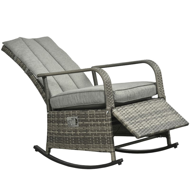Outsunny Outdoor Wicker Rattan Recliner Rocking Cushioned Chair with Footrest & 135 Degrees of Comfort