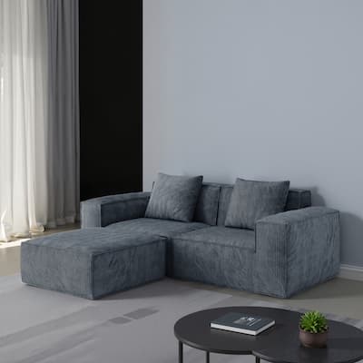Modular Sofa Convertible Oversized Sofa Bed Corduroy Velvet 2 Person Gray