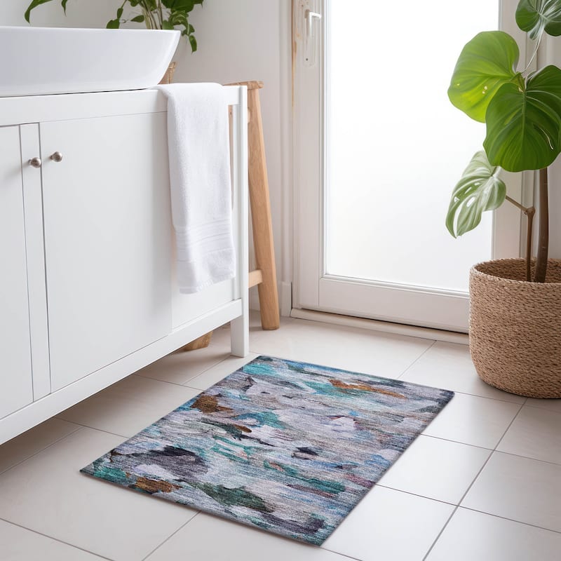 Machine Washable Indoor/ Outdoor Modern Chantille Rug - Blue - 1'8" x 2'6"
