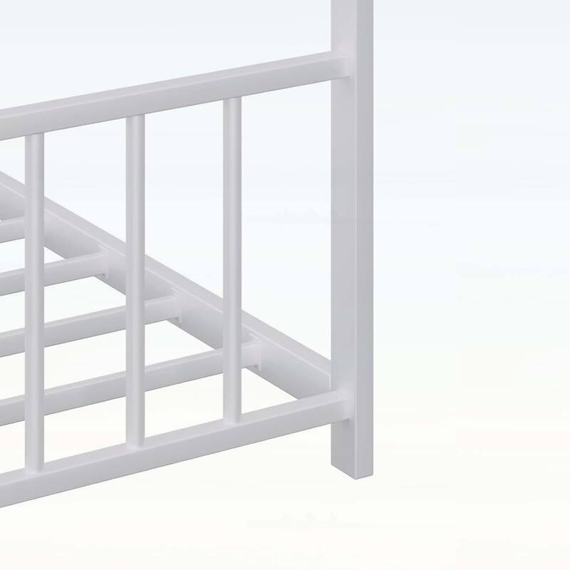 Platform Bed with LED light strips,roof-shaped iron frame,and low profile design for safety and style