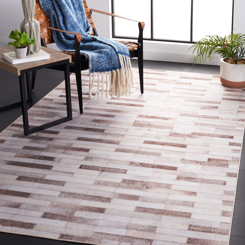 SAFAVIEH Faux Hide Machine Washable Slip Resistant Nieve Modern - 9' x 12' - Beige/Brown - Rectangle