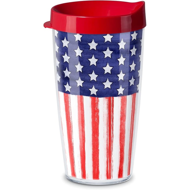 Patriotic Flag Double Wall Insulated Unbreakable Plastic Tumbler with Lid Holds 16 Fluid Ounces Microwave Safe Dishwasher Safe