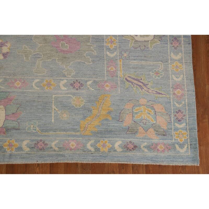 Hand Knotted Oriental 100% Wool Carpet Transitional All-Over Navy Blue & Blues Oushak Area Rug - 9' 11'' X 8' 2''