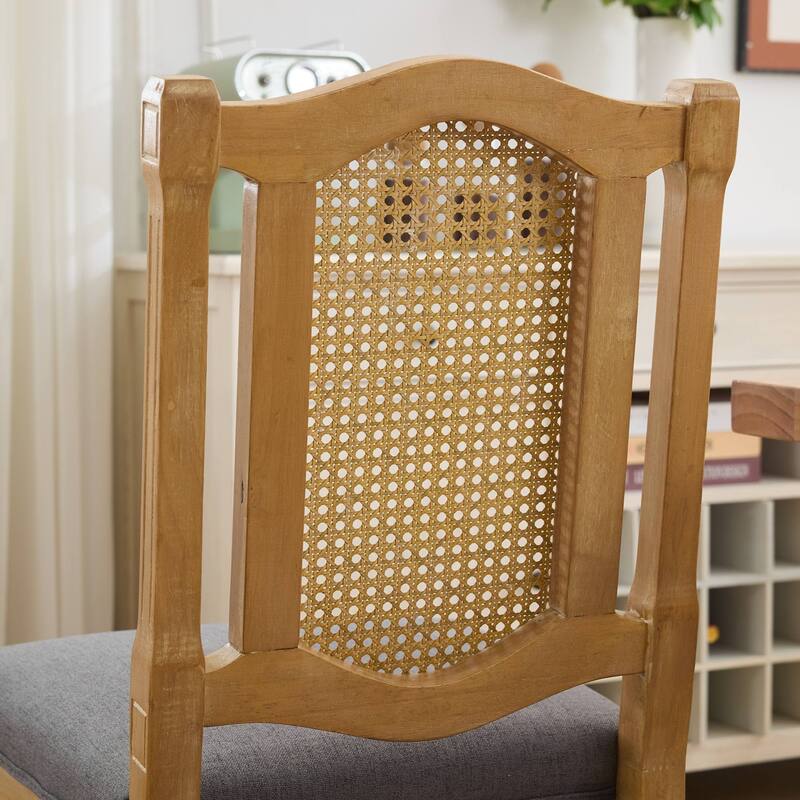 Roomfitters French Country Dining Chairs Set of 2 with Rattan Back and Upholstered Seat, Farmhouse Wood Side Chairs