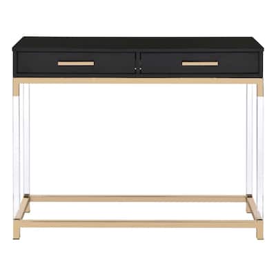 2 Drawers Wood Sofa Table with Metal Base in Black and Gold