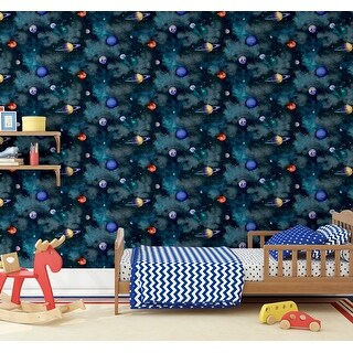 Solar Navy Multi Vinyl Wallpaper - 20.8 in. W x 33ft L - Double Roll