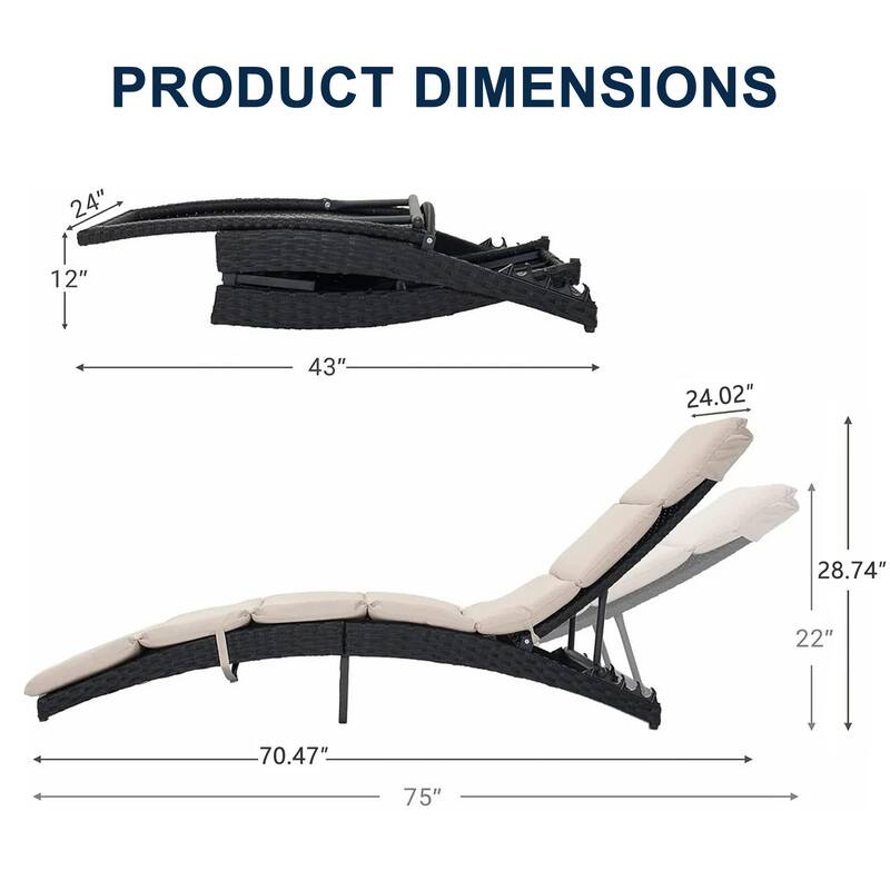 Foldable Patio Lounge Chair, Outdoor Rattan Lounger Chaise