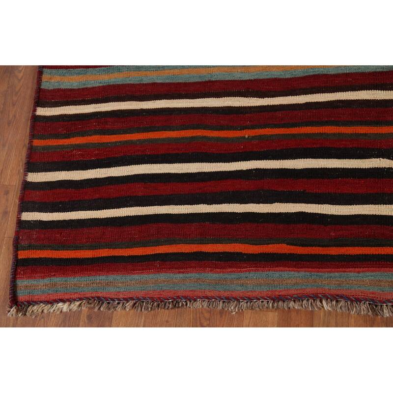 Striped Kilim Qashqai Persian Vintage Rug Hand-Woven Wool Carpet - 6'2"x 9'0"