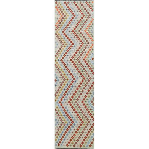 Geometric Kilim Oriental Hallway Runner Rug Flat-woven Wool Carpet - 2'9" x 9'8"