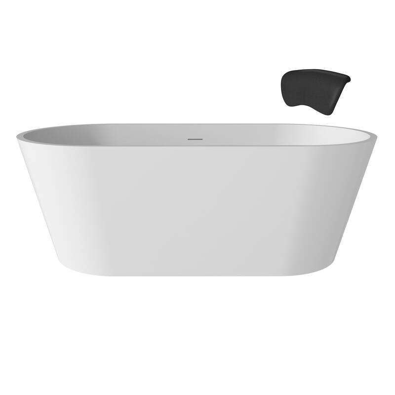 CASAINC Resin Stone Solid Surface Soaking Stand Alone Bathtub Freestanding Bathtub in Matte White - 67 inch
